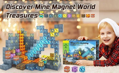 Magnetic Building Blocks Mine World Magnet Cube Set for Boy Girl Kid Age 3+ DIY Model Children Stem STEM Sensory Toy Gift